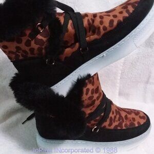 Designer Bamboo Red Cheetah Print with Black inner Faux Fur Boot Sneaker